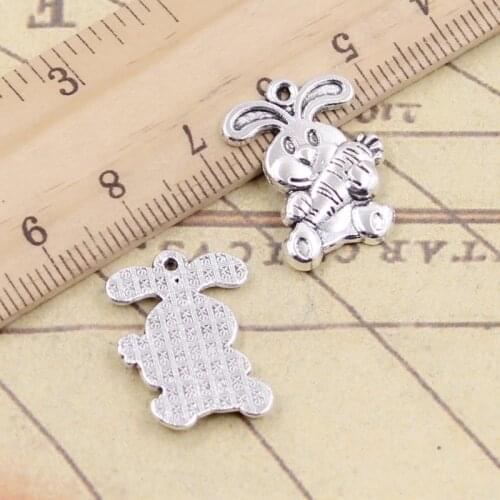 10pcs Charms Rabbit Bunny Carrot Easter 21x15mm Tibetan Silver Color Pendants Antique Jewelry Making DIY Handmade Craft Pendant