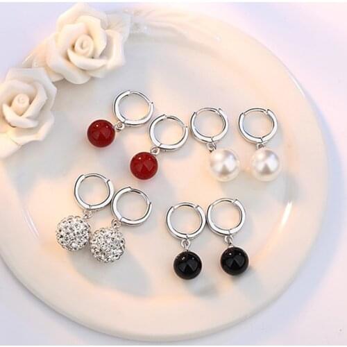 New Fashion Simple Hoop Earrings Smooth Tiny Huggies With Small Ball Pendants Crystal Elegant Dangle Earring Accessories Gifts