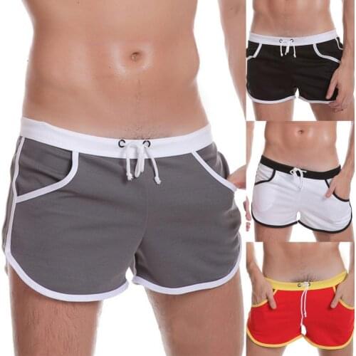 Mens Gym Sports Shorts Contrast Color Drawstring Men Loose Pockets Boxer Shorts Summer Jogging Fitness Breathable Beachwear