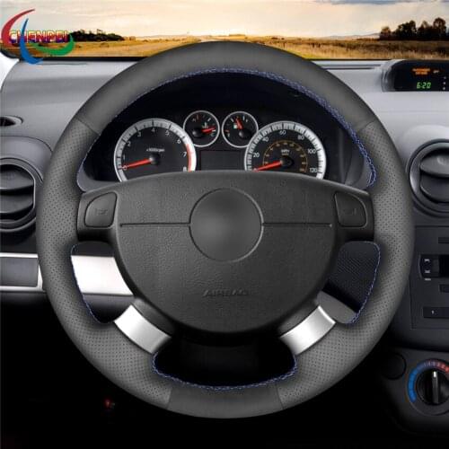 DIY Hand-Stitched Non-slip Black Leather Car Steering Wheel Cover For Chevrolet Lova 2006-2010 Car Interior Accessories