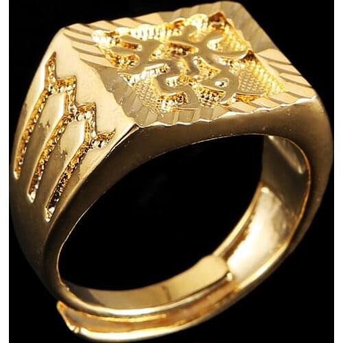 Trendy Gold Color Bless All Mens Wealth Adjustbale Ring In Chinese Jewelry