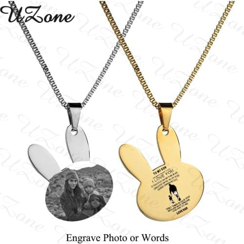 UZone Brand Custom Photo Words Engrave Necklace Stainless Steel Rabbit Shaped Necklace Drop Shipping