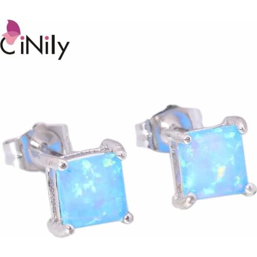CiNily Created Orange White Blue Pink Fire Opal Silver Plated Wholesale Hot Sell for Women Jewelry Stud Earrings 6mm OH2727-30