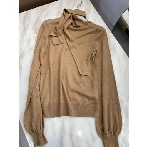 Ladies 2021 fashion new long sleeve sexy casual solid color bow neck cardigan 1021
