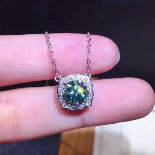 1Ct Princess Blue-green Moissanite Pendant S925 Sterling Silver Necklace Perfect Cut Passed Diamond Test Women Jewelry Necklace