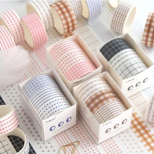 1 Box Decorative Washi Tape Diy Kawaii Fruit Checkered Tape Set Border Sticker Masking Tape Scrapbook Pocket Decoration