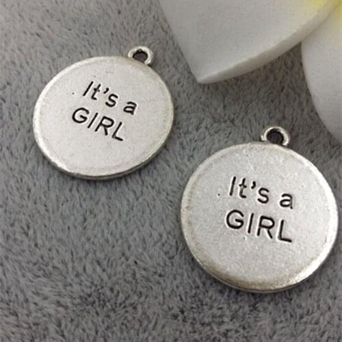 Hot selling 10 Pieces/Lot diameter 22mm round message charm Antique Silver plated girl charms for diy pendants jewelry making