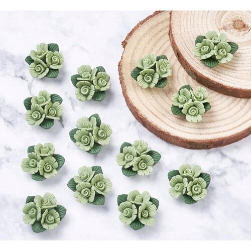 100pc Handmade Porcelain Clay Rose Flower Charms Beads Porcelain Cabochons DIY Jewelry Supplies Stud Earring Finding Making