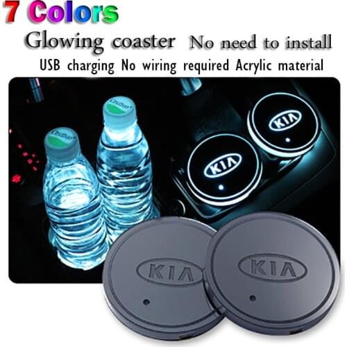 2x Car Led Cup Light Mat Car Logo Led Atmosphere Light LED Cup Drink Holder For KIA K2 K3 K5 Sorento Sportage R Rio Soul cap
