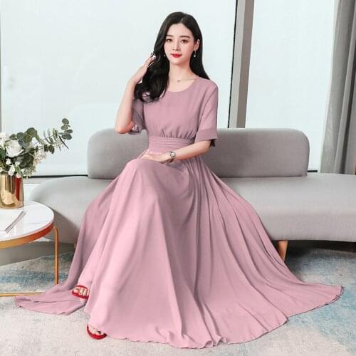 2021 summer fashion round neck sweet new light ripe temperament elegant gentle French swing chiffon holiday dress