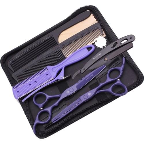 5.5" 6" Purple Professional Hairdressing Hair Scissors Set Y1220 Barber Hair Cutting Thinning Straight Scissors Razor Comb