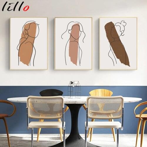Nordic Abstract Sun Moon Boho Canvas Painting Prints And Posters Line Drawing Nude Woman Wall Art Pictures For Living Room Decor
