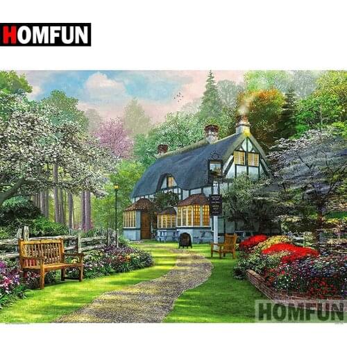 HOMFUN Full Diamond Embroidery Diy 5D Diamond Painting Cross Stitch "House scenery" Full Drill Home Room Decor A08408