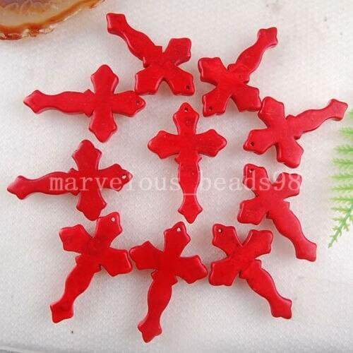 Free Shipping Women Fashion Jewelry 10pcs NEW Red Howlite Cross Pendant Beads Wholesale W0121