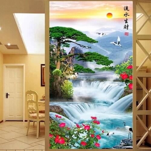 Large Diamond Painting Waterfall landscape tree bird,5D DIY Diamond Embroidery for China style natural spring scenery,EE1493