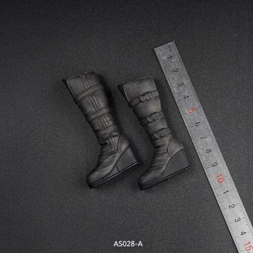 1:6 Scale AS028 Black Middle Combat boots Shoes for 12 inches Removable Feet Female Action Figure Body