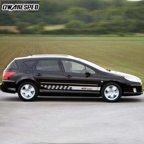 For PEUGEOT 407 ST SW Coupe Auto Body Decor Vinyl Decals Both Side Sport Stripes Car Door Skirt Sticker