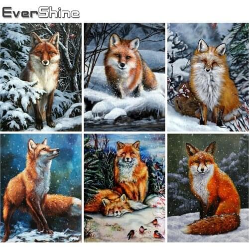 Evershine Full Square Diamond Embroidery Fox 5D DIY Diamond Painting Winter Animal Cross Stitch Snow Home Decorations