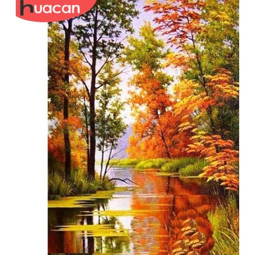 HUACAN 5D Diamond Painting Full Round Diamond Mosaic Landscape Diamond Embroidery Sale Autumn Scenery