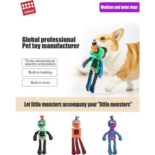 GIGWI Dog Toys Monster Rope Series Monster Man Plush Knot Toy Various Designs with Built-in Sound Washable Pet Toy for Dog Puppy