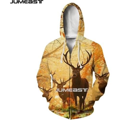 Jumeast Brand Men Women 3D Printed Hunting Deer Long Sleeve Jacket Sport Pullover Fashion Spring Zipper Hoodies