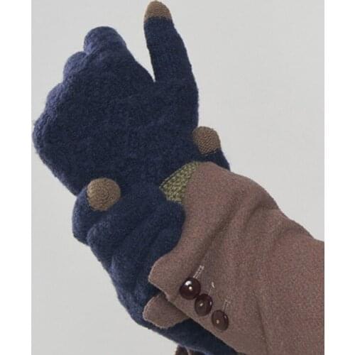 Kakaforsa Fashion Winter Men Cashmere Gloves Casual Touch Screen Warm Knitted Patchwork Mittens Free Size Driving Gloves