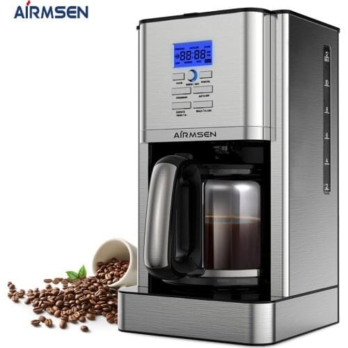 Airmsen Drip Coffee Machine 1000W Kitchen Appliances Automatic Dripping Coffee Maker Brew Tea Coffee Powder Keep Warm 12 Cup
