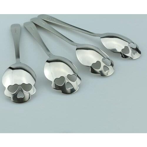 Creative Cutlery Stainless Steel Coffee Scoop Skull Shape Dessert Spoon Food Grade Ice Cream Candy Tea Spoon Kitchen Tableware