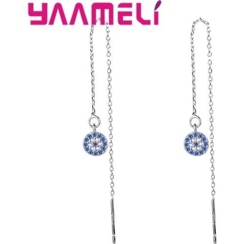 Blue White CZ Stone Evil Eye Round Earring Micro Pave 925 Sterling Silver Disco Charm Turkish Eye Earring For Girl Lucky Jewelry