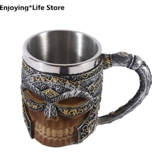 Beer Mug Coffee Cup Resin Skull Stainless Steel Cup Halloween Wine Cup Tea Cup Bar Home Decoration