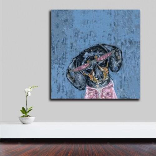 Fashion Modern Printed Dog-in-Pink Abstract Animal Art Oil Painting Poster Print Canvas Wall Picture for Living Room Unframed