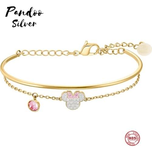 PANDOO Fashion Charm Pure 925 Silver Original 1:1 Copy, Cute Mouse Fashion Bracelet Female Luxury Jewelry Gifts