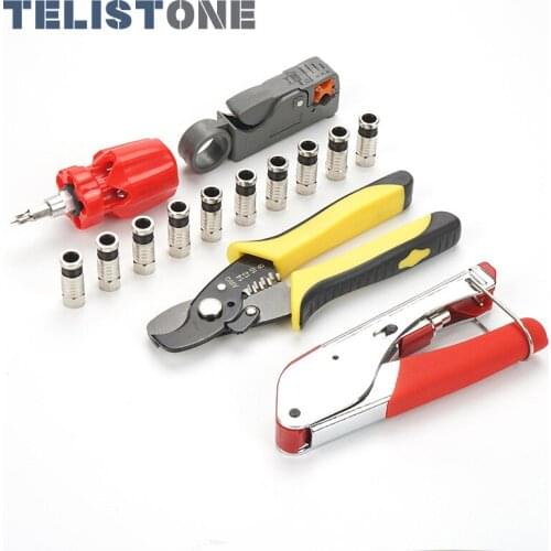 TELISTONE Coaxial Cable Crimping Tool Set Squeezing forceps&Wire Stripper For RG58 RG59 RG6 Coax Cable Crimper With Connectors