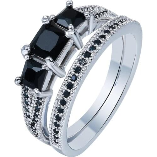 Rings sets new jewelry hot Distribution princess Black Cubic Zircon zircon women Engagement Ring Jewellery