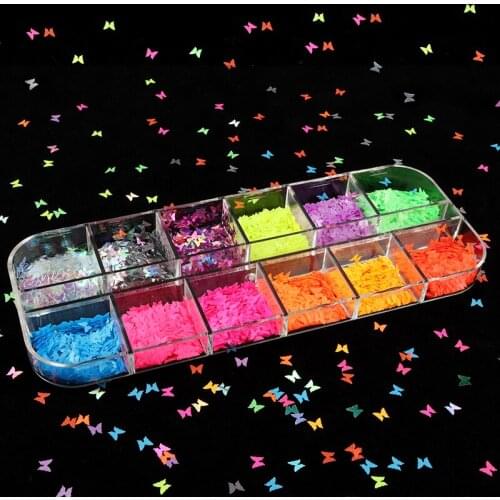 Neon Butterfly Nail Art Glitter Slice Holographic Spring Fluorescent Flakes 3D Colourful Sequins Polish Manicure Nail Decoration