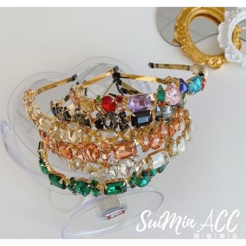 New Rhinestone Wedding Headbands Hair Hoops Women Colorful Full Crystal Baroque Crown Hair Accessories Hair Jewelry Wholesale