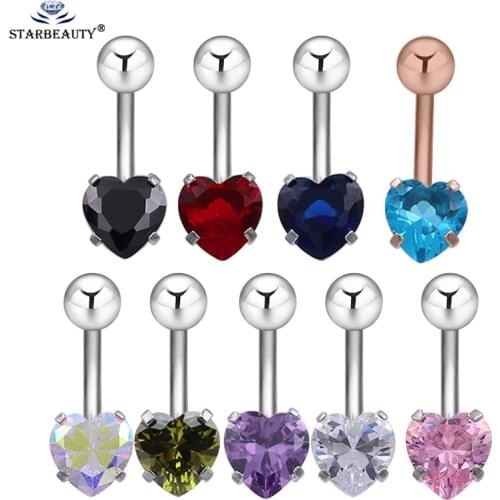 New Cheap! 3A Zircon Gem Fashion Crystal Heart Shape Belly Button Rings Surgical Steel Body Jewelry Sexy Navel Piercing