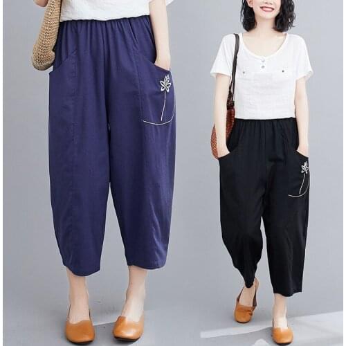 Autumn Women Yoga Pant Linen Loose Embroid Quickly Wide Leg Sweatpant Running Jogger Fitness Gym Workout Casual Pant Activewear