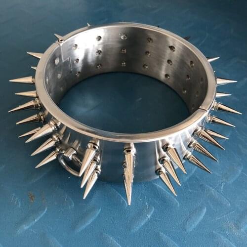 Stainless Steel 6cm High Neck Collar With 3-Rows Spiked BDSM Bondage Slave Fetish Adult Games Collars Sex Toys For Woman Men