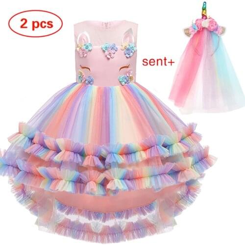 2021 New Kids Unicorn Dress For Girl Embroidery Flower Ball Gown Baby Girl Princess Dresses For Party Costumes Children Clothing