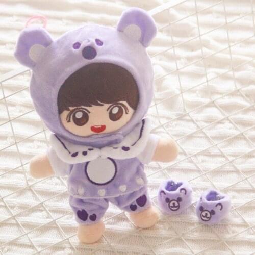 Purple 20cm Plush Dolls Clothes pants shoes hat Outfit Accessories for Korea Kpop EXO Idol Dolls Clothing Fans Gift Collection