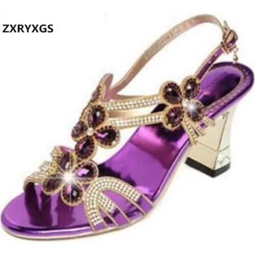 Elegant Open Shoes Woman Rhinestone Sandals High Heel Sandals 2020 Summer Genuine Leather Shoes Women Sandals Fashion Sandals