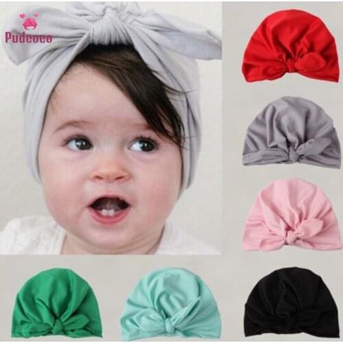 Pudcoco Newborn Infant Toddler Kids Baby Boys Girls Turban Bowknot Solid Candy Colors Warm Beanie Hats Hospital Winter Cap