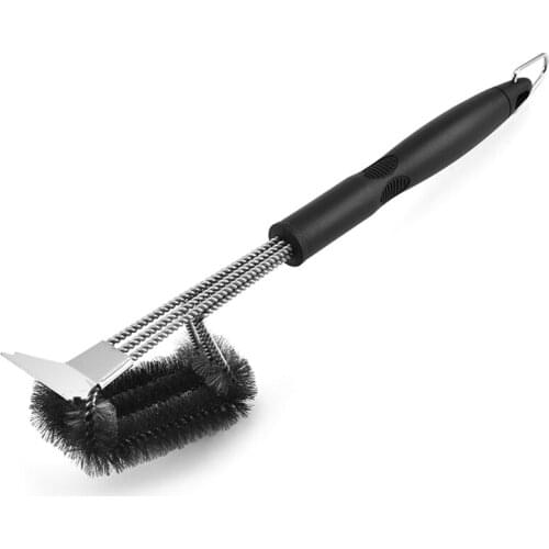Grill Brush Sturdy Handle and Long Lasting BBQ Brush with Triple Power Stainless Steel Bristles
