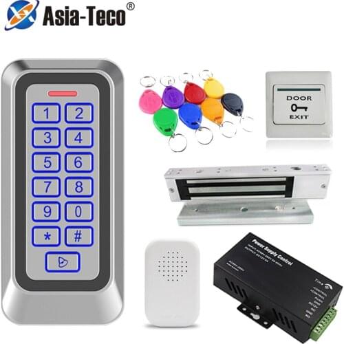 IP67 Waterproof Backlight RFID Access Control System Kit Standalone Metal Keypad Electronic Lock Access Exit button Keyfobs