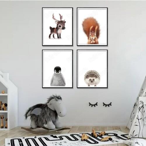 Modern Poster And Prints Squirrel Hedgehog Penguin Pictures Fashion Animals Wall Art Canvas Painting For Living Room Home Decor