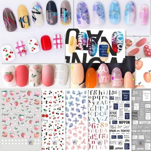 SUPER THIN SELF ADHENSIVE 3D NAIL ART NAIL SLIDER STICKER FRUIT STRAWBERRY PEACH FLORAL PETAL JAPAN PHRASE R320-325