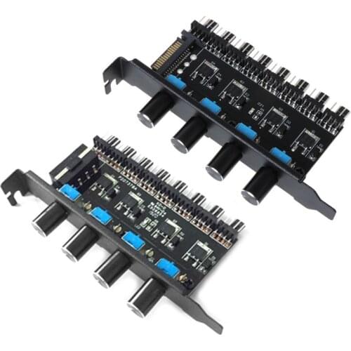 PC 8 Channels Fan Hub 4 Knob Cooling Fan Speed Controller for CPU Case HDD VGA PWM Fan PCI Bracket 12V Fan Control Power