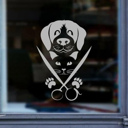 Pet Salon Wall Decal Vinyl Pets Grooming Salon Dog Cat Logo Scissors Wall Stickers Waterproof pets Shop Decoration Mural Z648