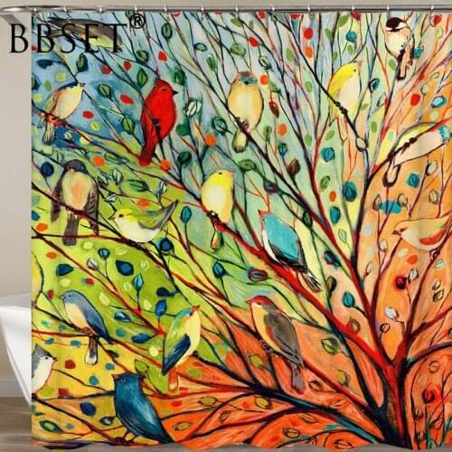 Colorful Birds Shower Curtain Bird Resting on The Branch Pattern Waterproof Multi-size Douchegordijn Bathroom Decor with Hooks
